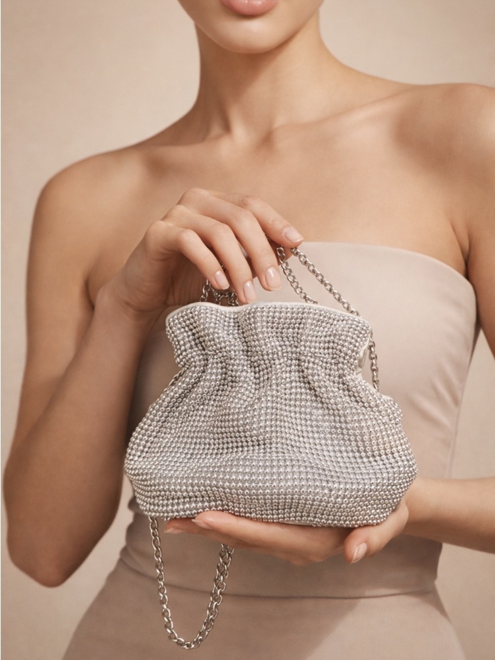 Silver Rhinestone Evening Pouch Bag
